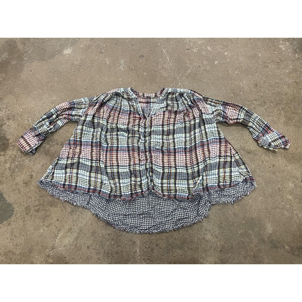 Free People Tunic Blouse Womens Medium Multicolor Plaid Button Front Boho